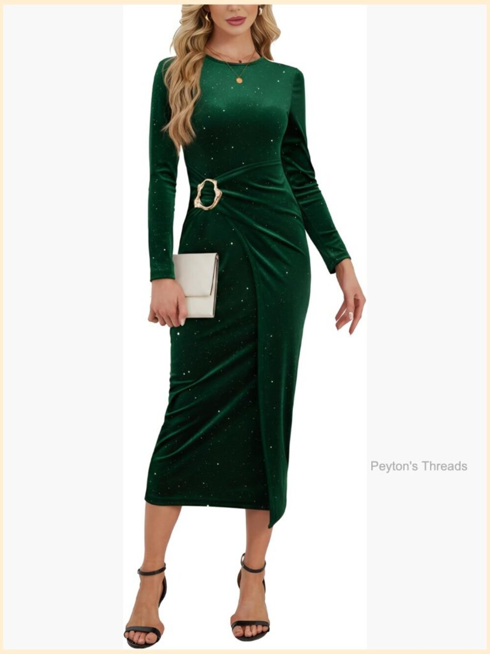 Long Sleeve Velvet Bodycon Dress Sequin Glitter Wrap Midi Dress